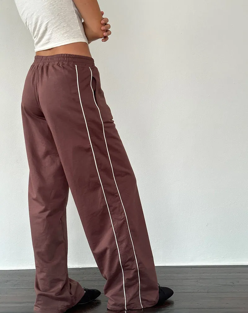 Benton Wide Leg Jogger in Mahogany with Ivory Piping and M Embroidery