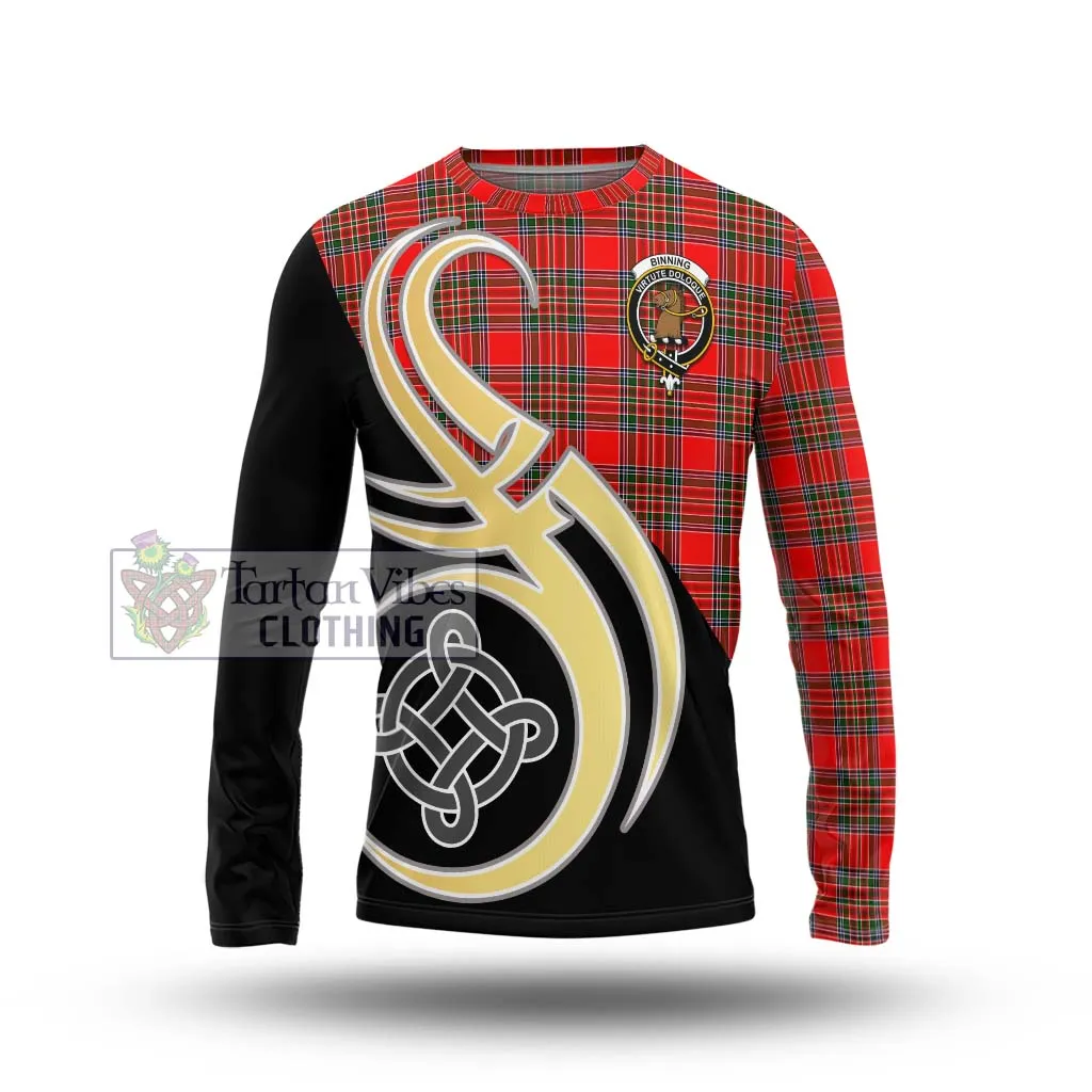 Binning Tartan Long Sleeve T-Shirt with Family Crest and Celtic Symbol Style