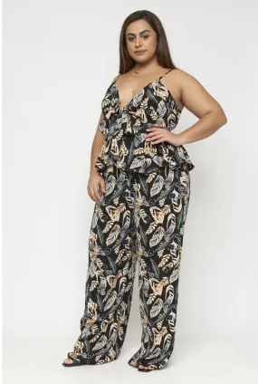 Black Floral Plus Size Top and Pants Set