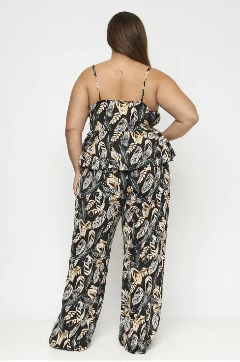 Black Floral Plus Size Top and Pants Set