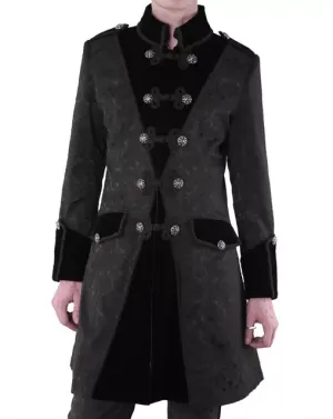 Black Jacquard and Velvet long Coat