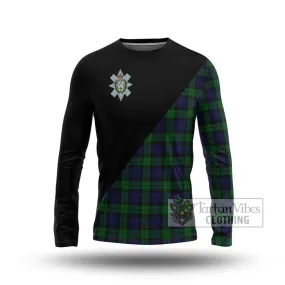 Black Watch Tartan Long Sleeve T-Shirt with Family Crest and Military Logo Style