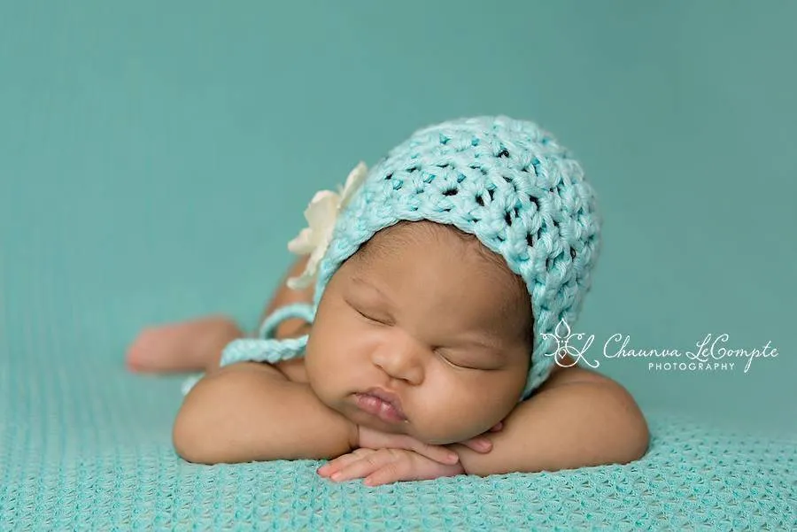 Blossom Newborn Bonnet Hat in Baby Blue