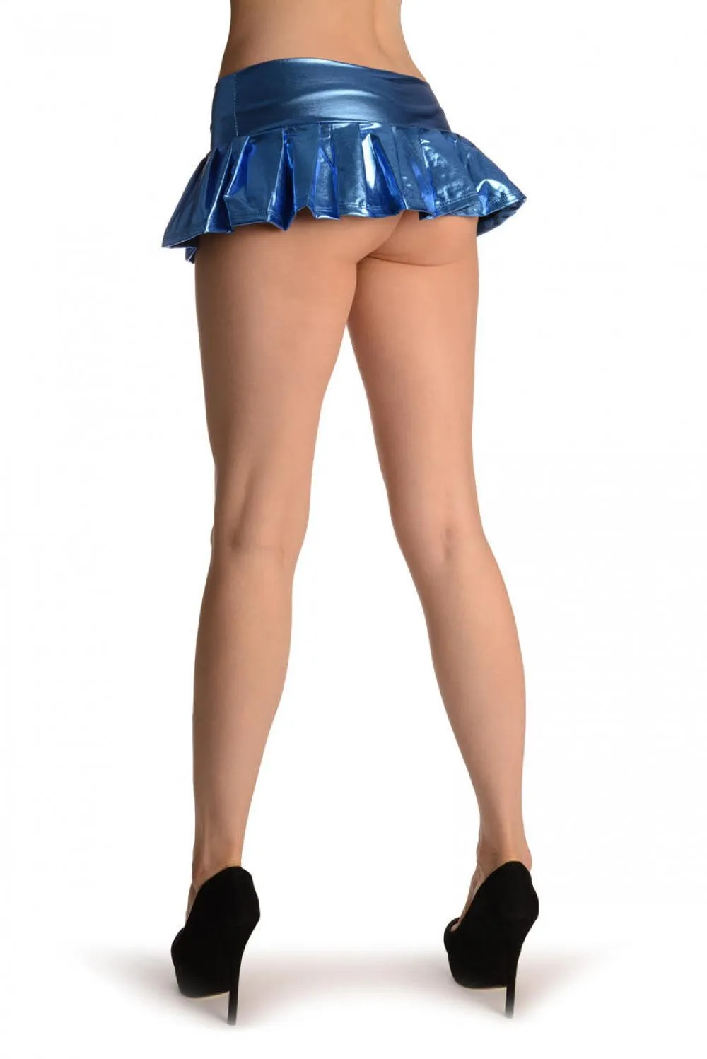 Blue Faux Leather Pleated Mini Skirt