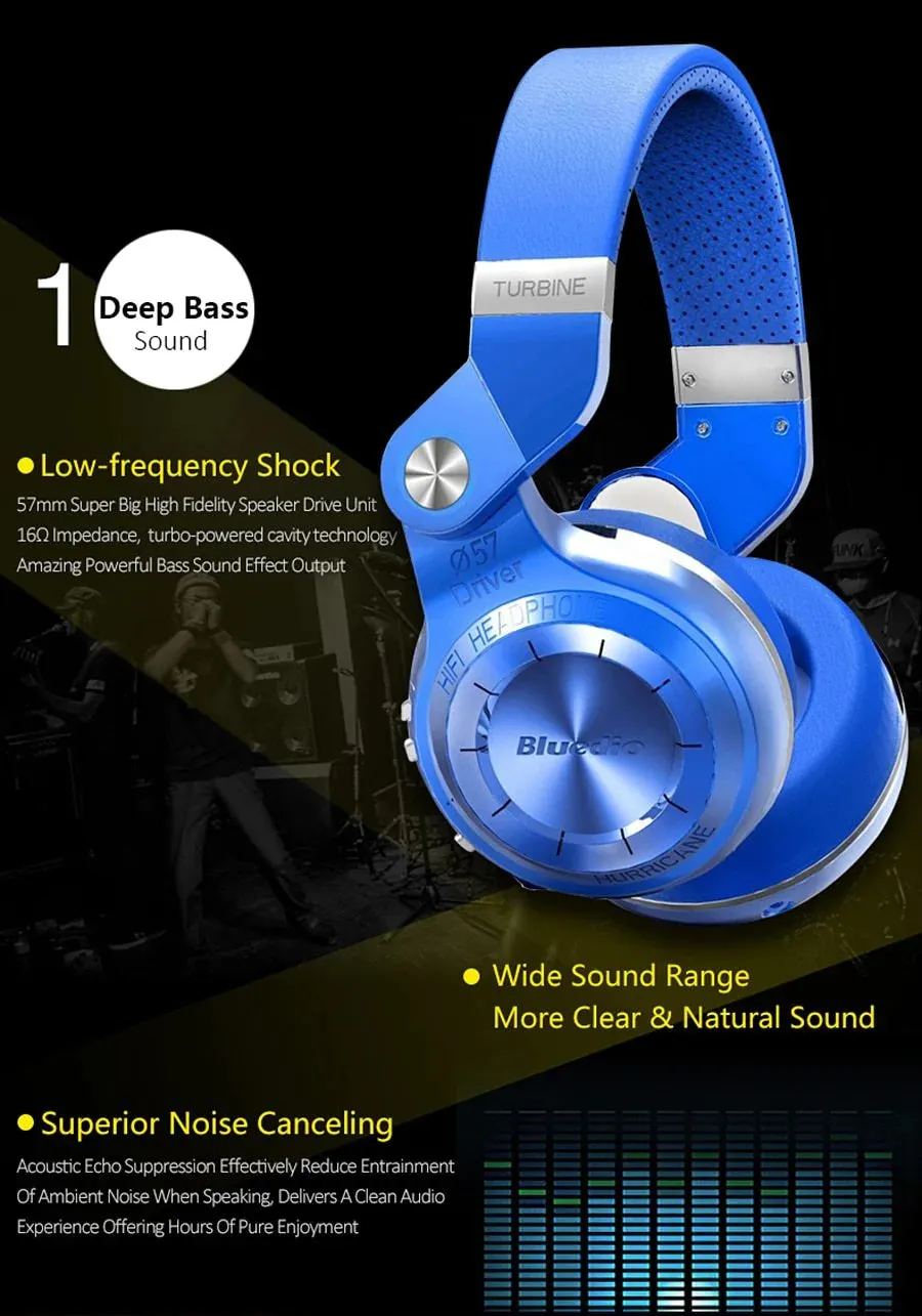 Bluedio T2  Powerful Bass Stereo Bluetooth 5.0 Headphone Wireless Headset Support FM Radio Micro-SD Card Play With Microphone