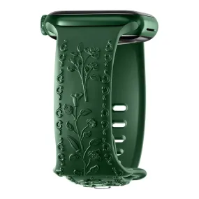 Botanical Bliss Engraved Silicone Strap for Apple Watch - Green