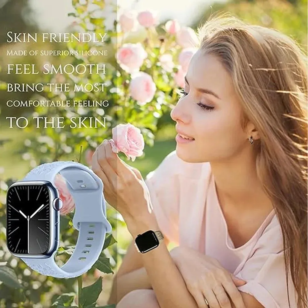 Botanical Bliss Engraved Silicone Strap for Apple Watch - Starlight