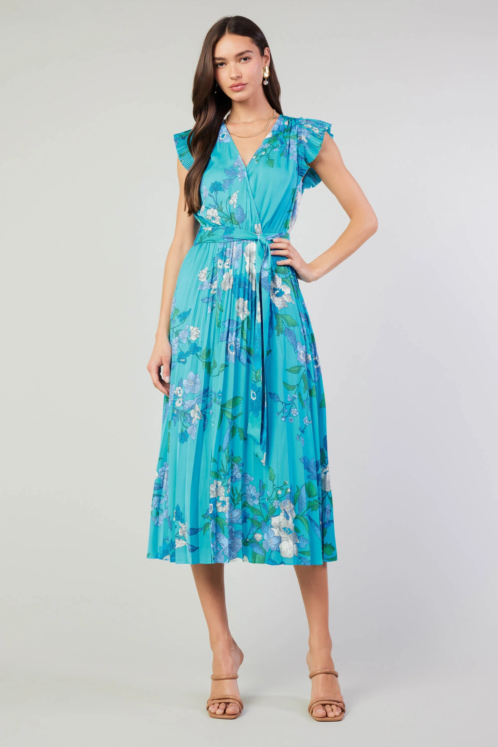 Botanical Pleated Midi Dress