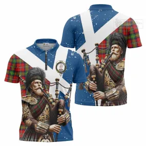 Boyd Tartan Zipper Polo Shirt with Family Crest Scottish Bagpiper Vibes