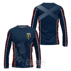 Brown (Broun) Tartan Long Sleeve T-Shirt with Family Crest and Scottish Thistle Vibes Sport Style