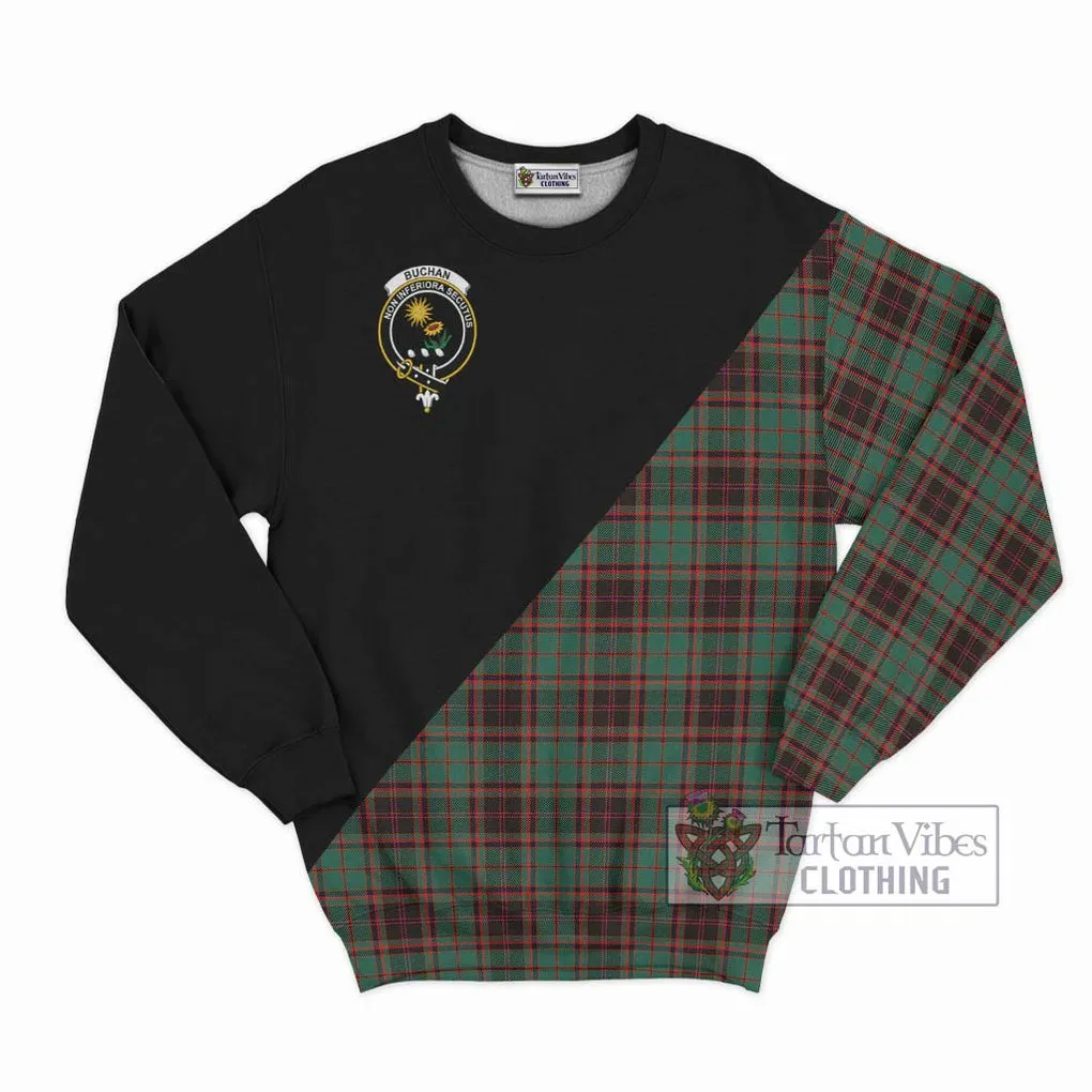 Buchan Ancient Tartan Sweatshirt with Family Crest and Military Logo Style