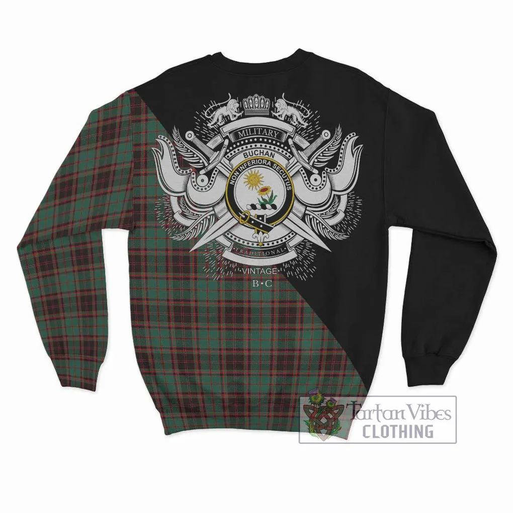 Buchan Ancient Tartan Sweatshirt with Family Crest and Military Logo Style