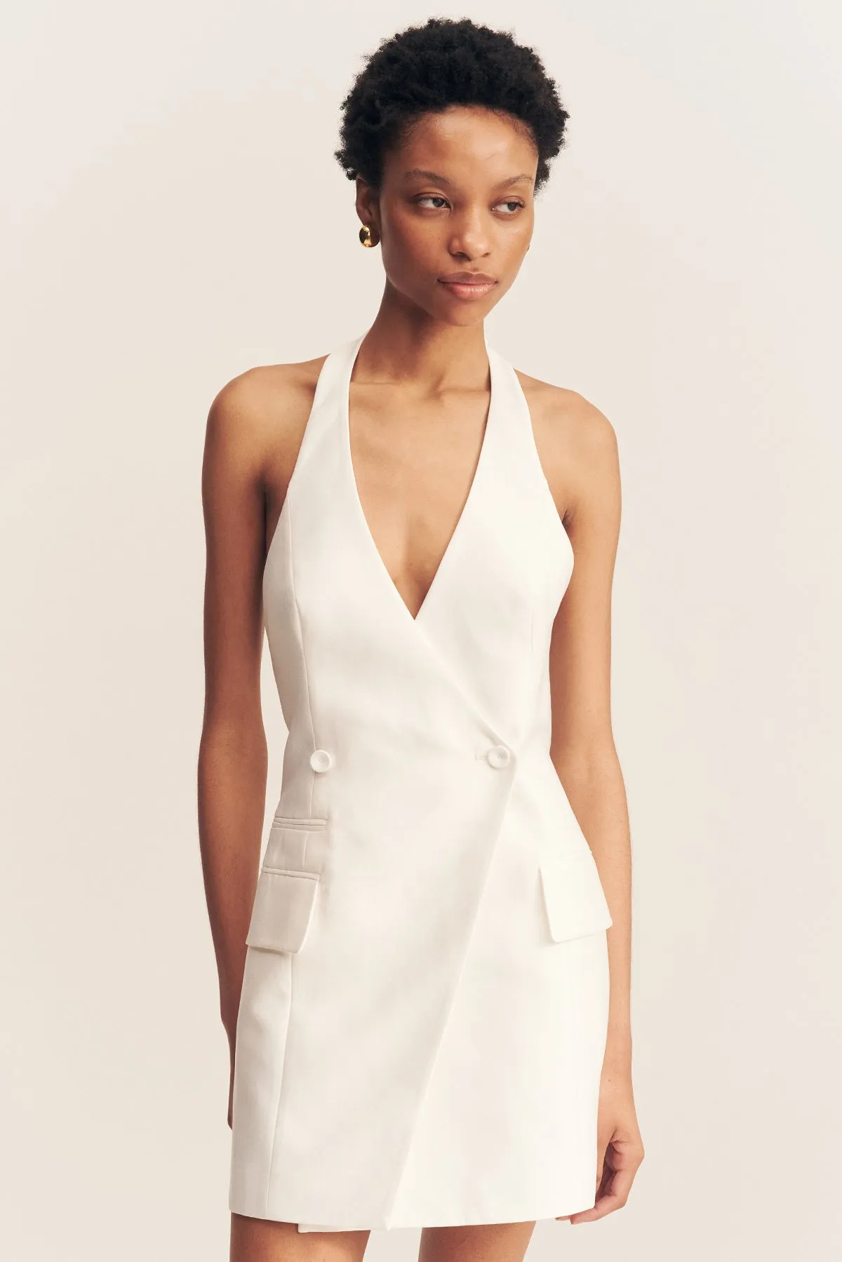 CALCITE TAILORED WRAP MINI DRESS - IVORY