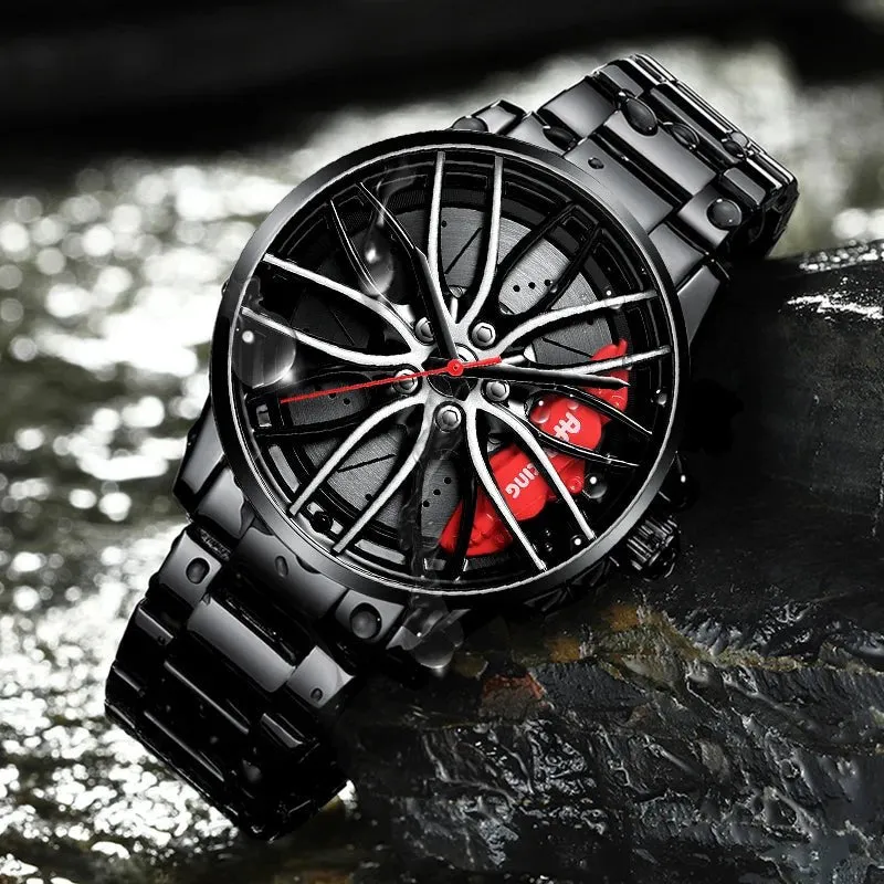 Car Wheel Watch for Men – Bold Waterproof 3D Rim Hub Design for Auto Enthusiasts