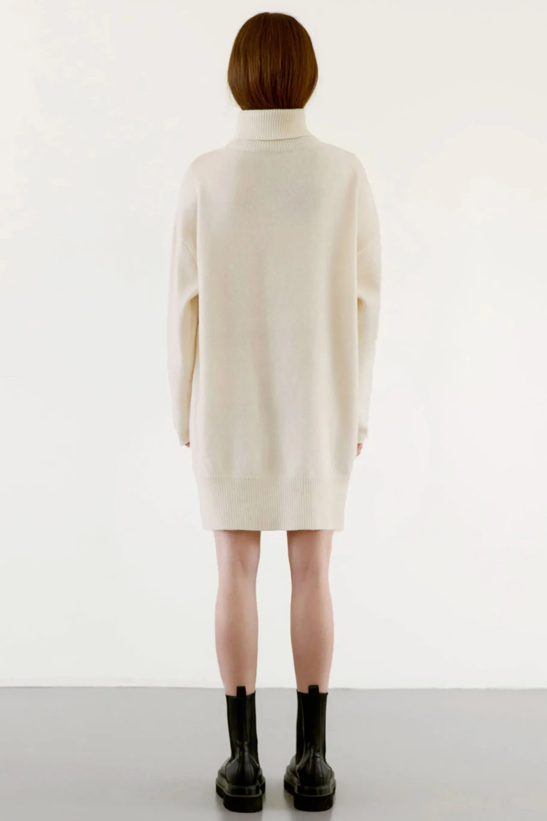 Cashmere Turtle Neck Sweater Dress in Ivory