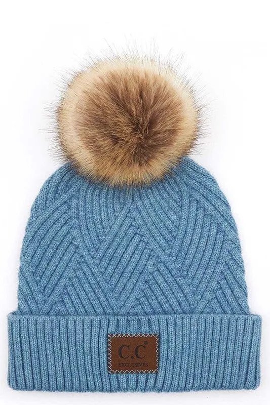 C.C BEANIE WITH POM (STEEL BLUE)