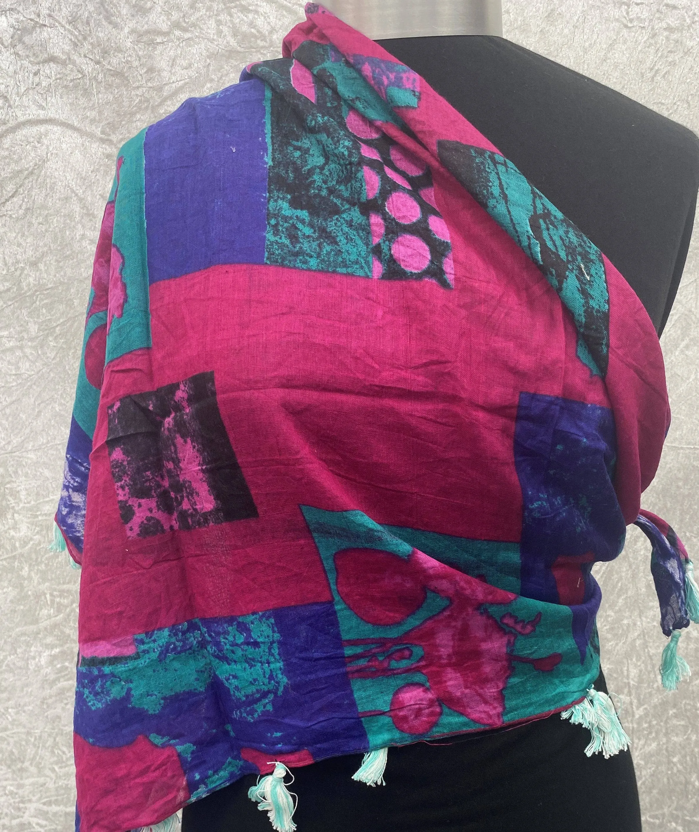 Cerise Patch -  Ethnic Square Scarf (DEFECT)