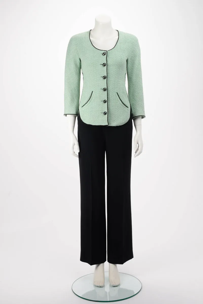 Chanel Green Tweed Belted Jacket FR 36