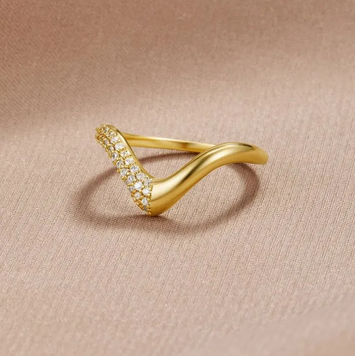 Chunky Gold & Crystal Wave Ring