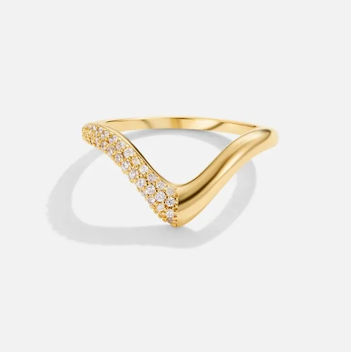 Chunky Gold & Crystal Wave Ring