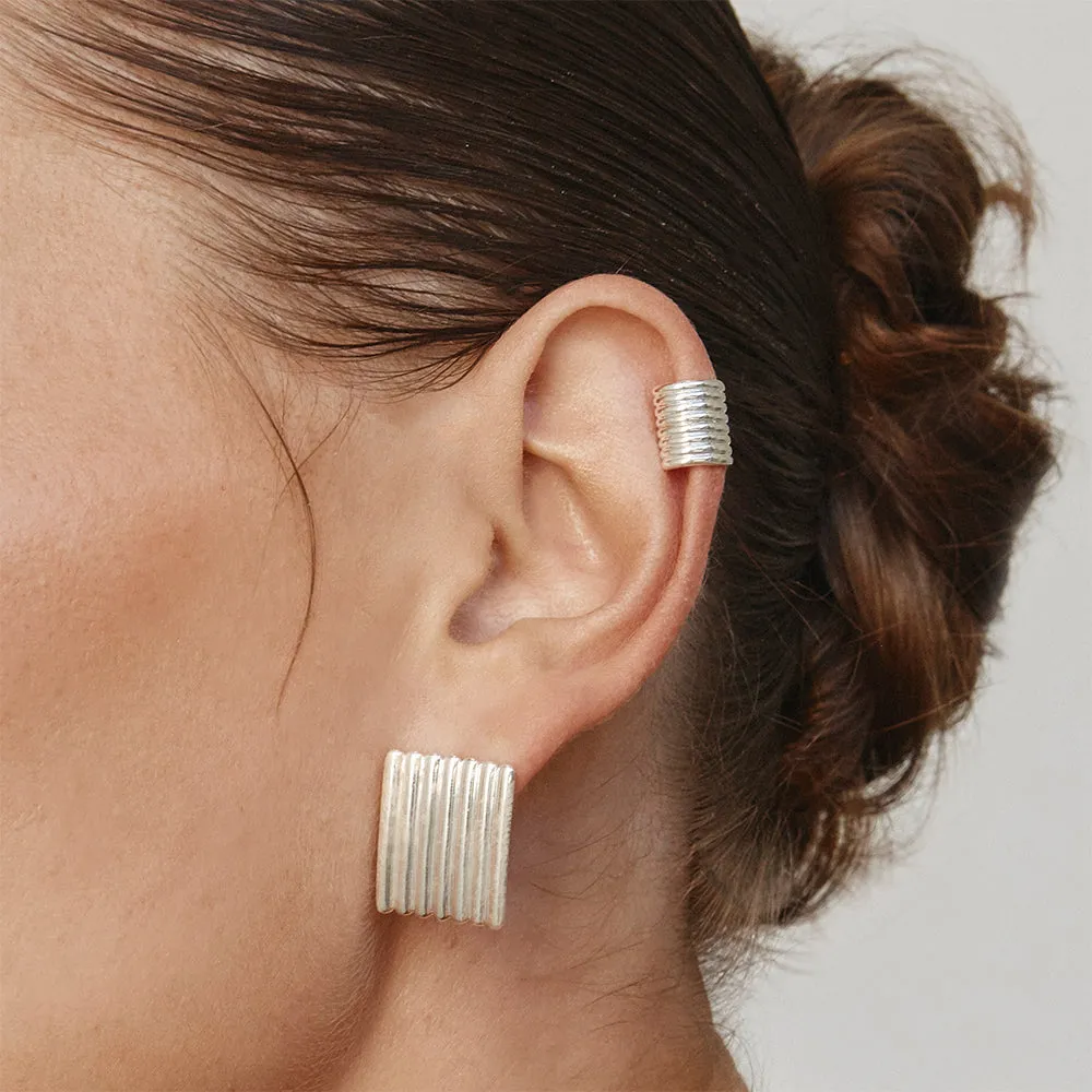 Chunky Ribbed Ear Cuff in Silver