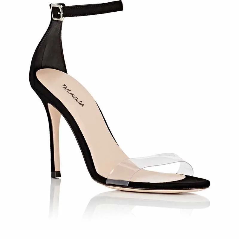 Clear Straps Heels With Ankle Strap Sexy Stiletto Dress Shoes