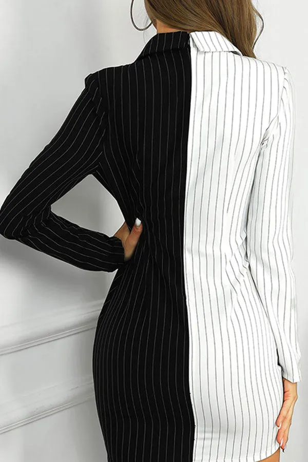 Color Block Striped Wrap Dress