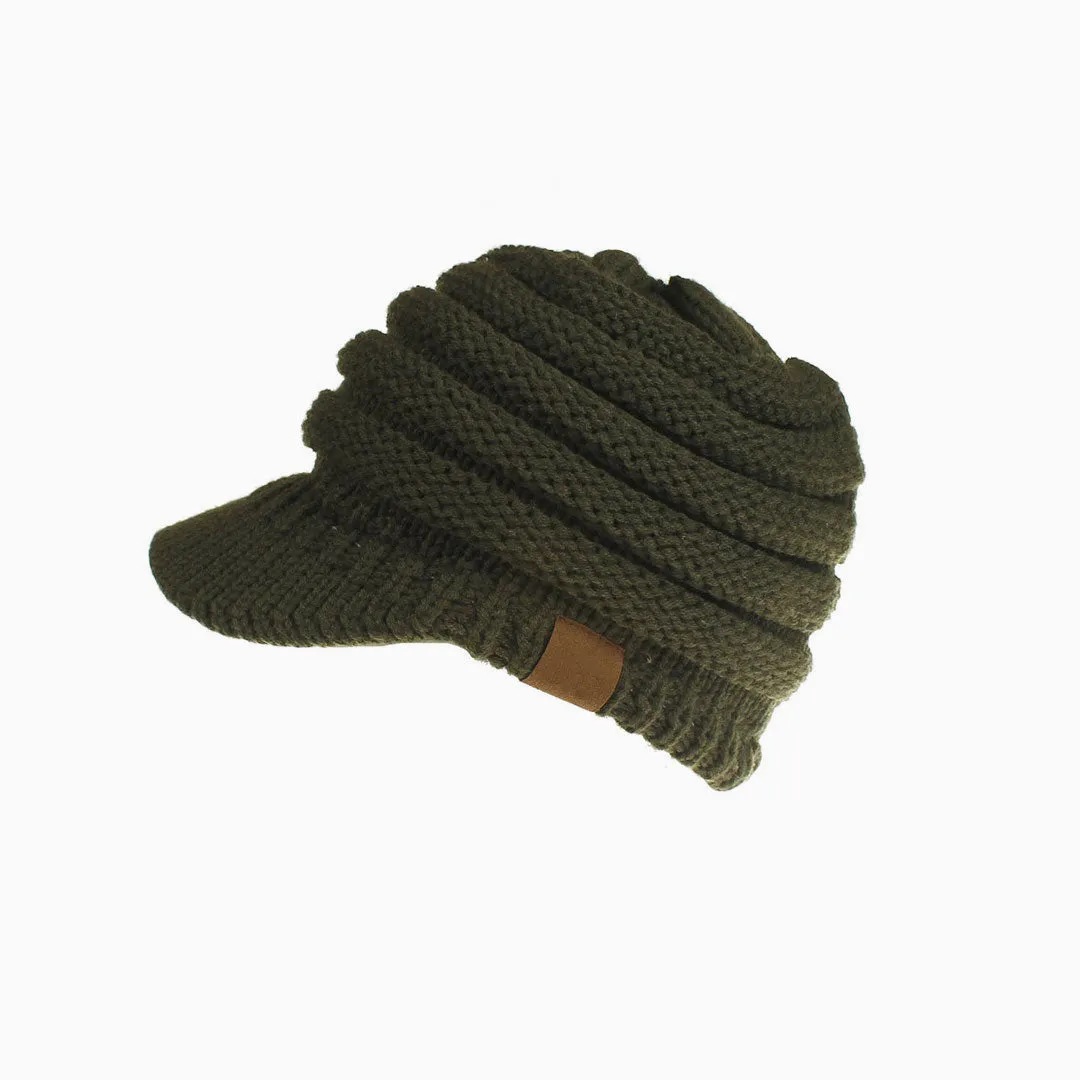 Cozy Me Up Ribbed Knit Ponytail Winter Newsboy Hat