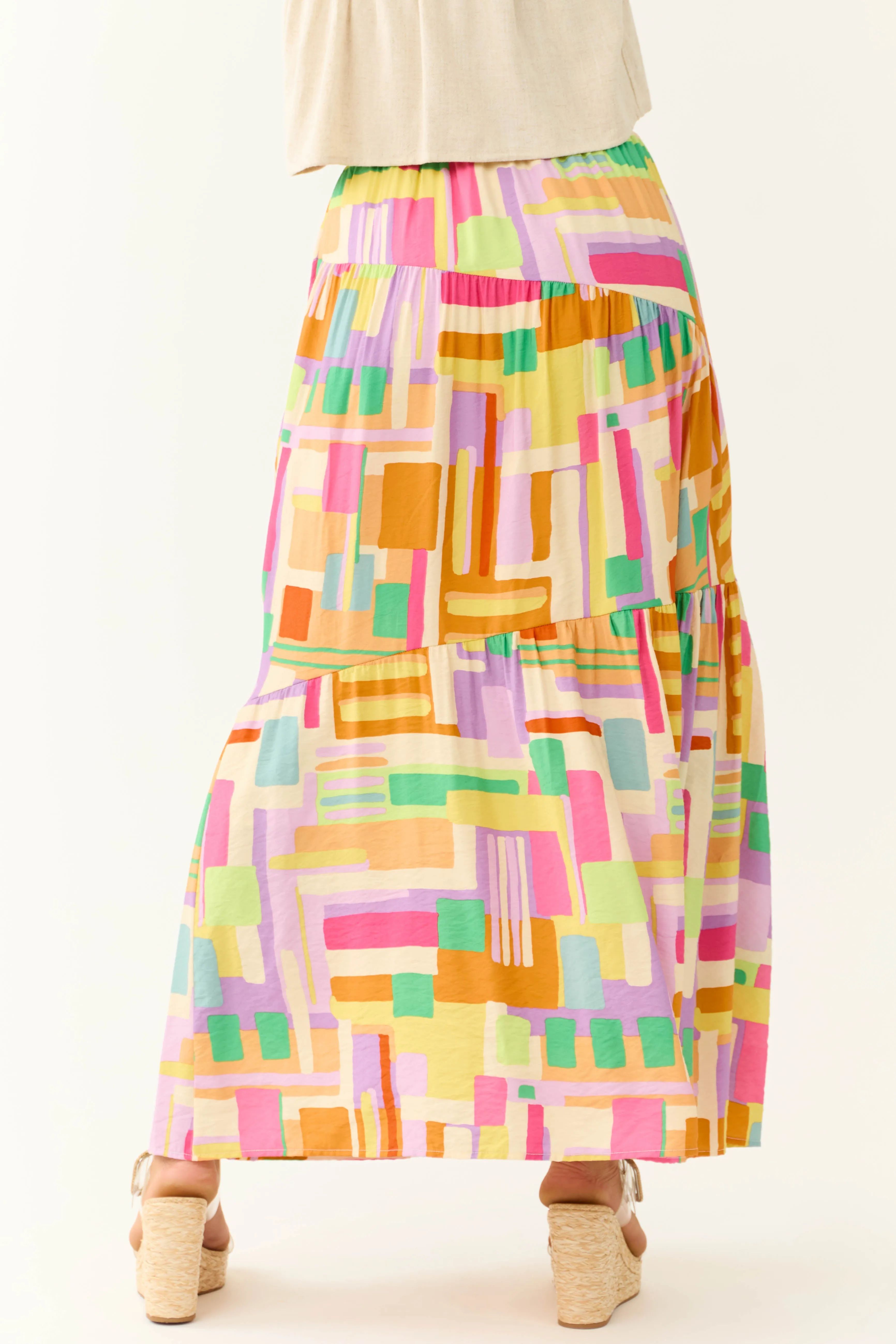 Cream Multicolor Geo Print Maxi Skirt