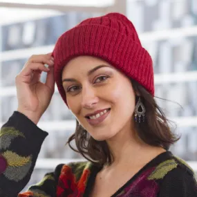 Crimson Red 100% Alpaca Soft Cable Knit Hat from Peru - Comfy in Red | NOVICA