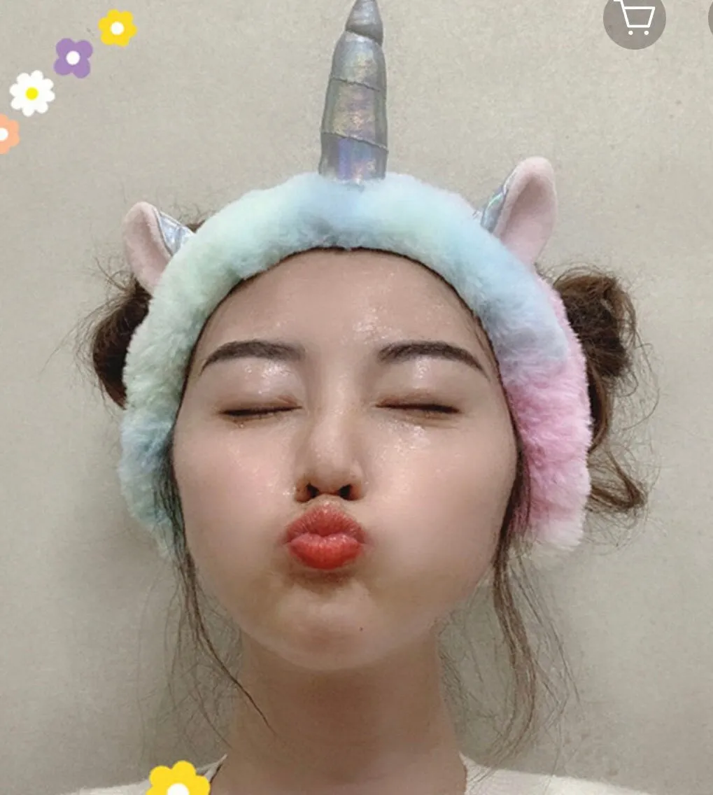 Cute Lovely Unicorn Fuzzy Hairband Makeup Skincare Headband Washing Face for Girls & Women