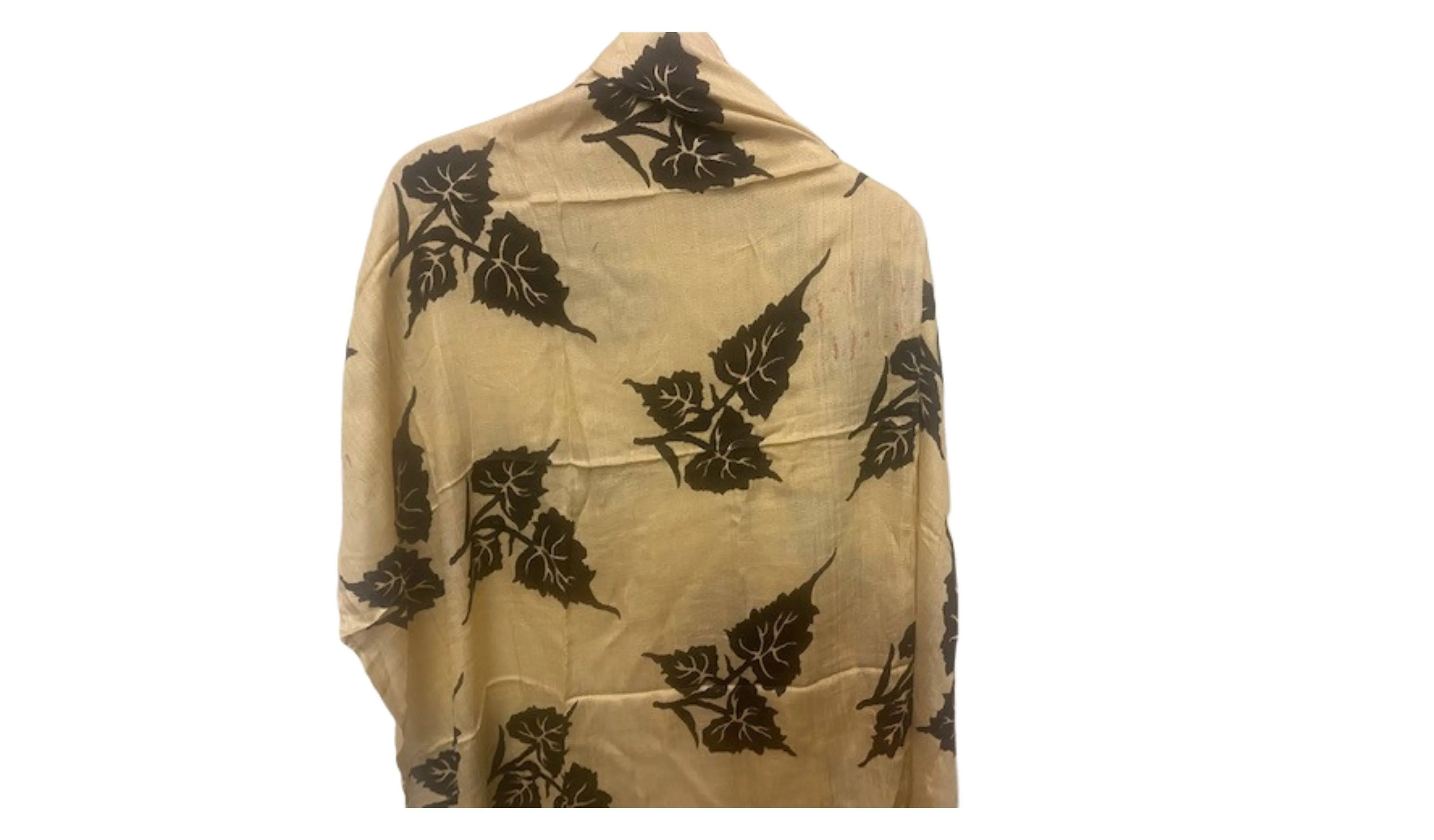 Dark Cream Leaf - Printed Poly Cotton Blend Scarf (DEFECT)