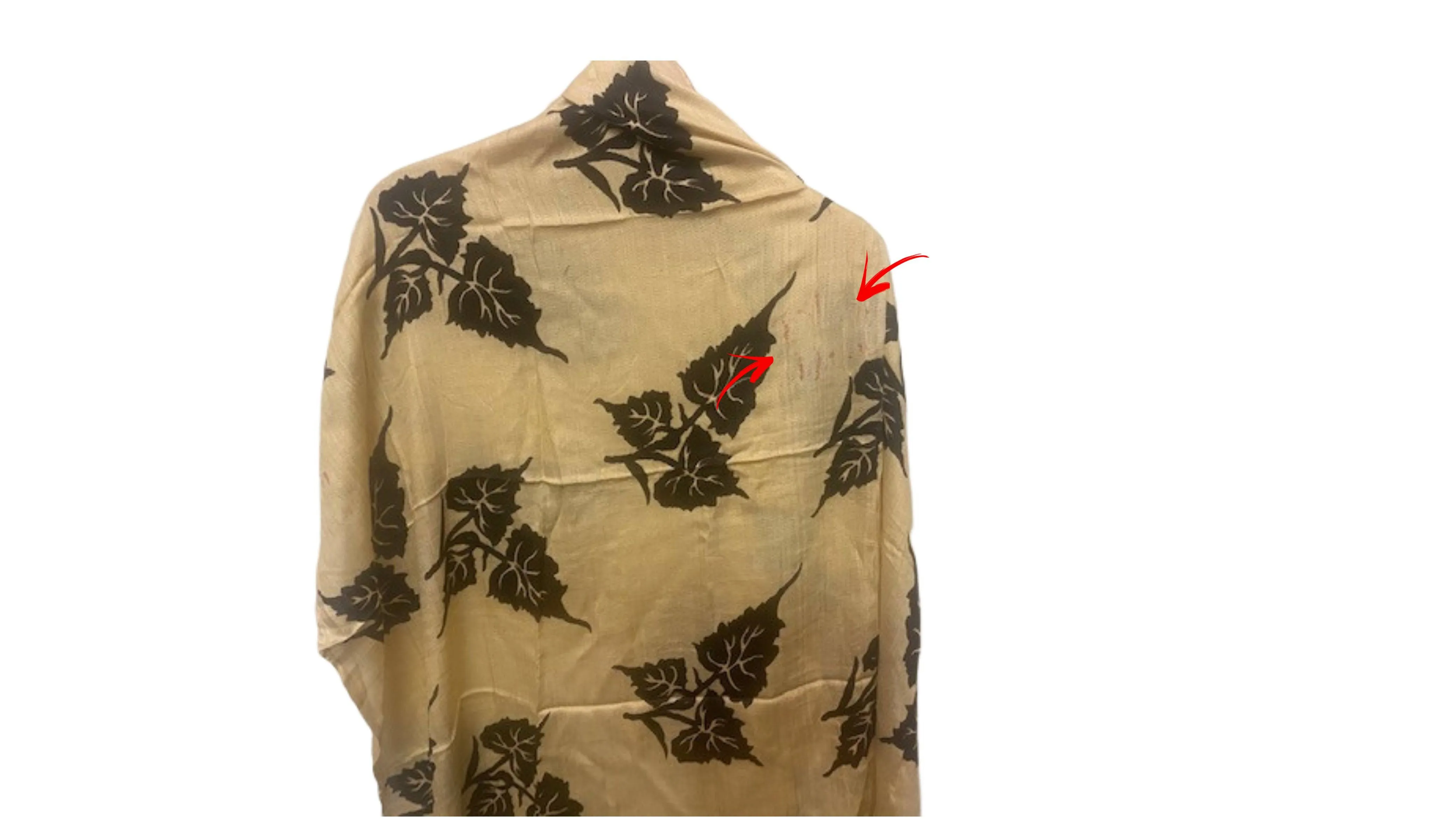 Dark Cream Leaf - Printed Poly Cotton Blend Scarf (DEFECT)