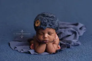 Denim Blue Newborn Fluffy Button Hat