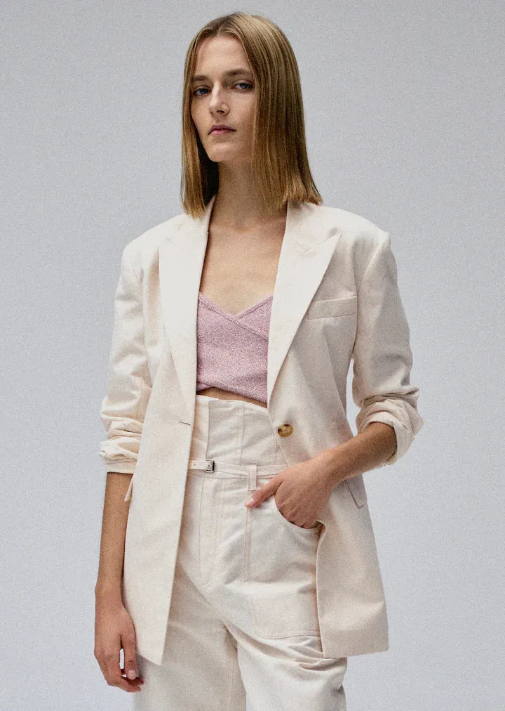 Derek Lam 10 Crosby - Harrison Gathered Sleeve Blazer in Vanilla