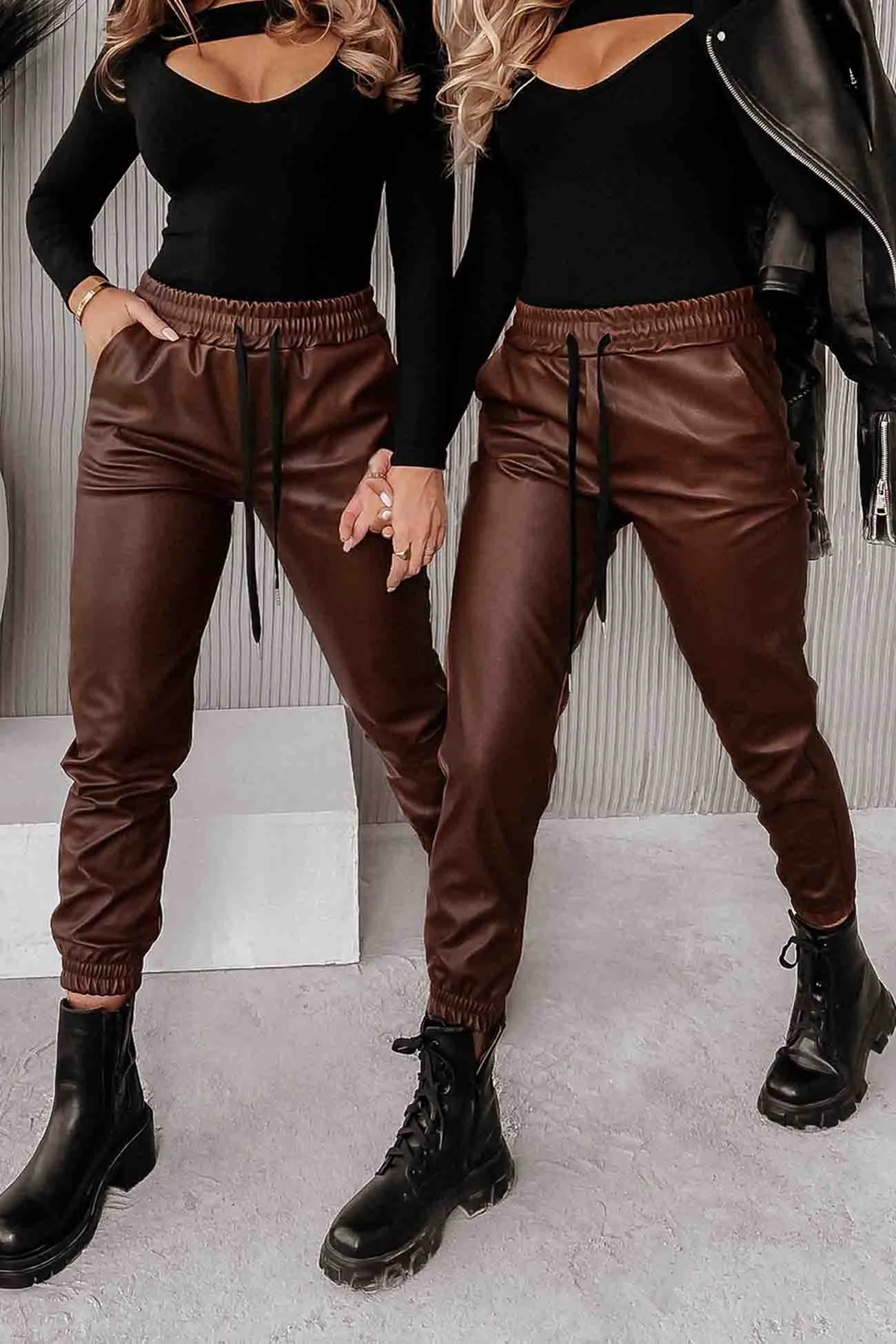 Drawstring Pocket Leather Jogger Pants