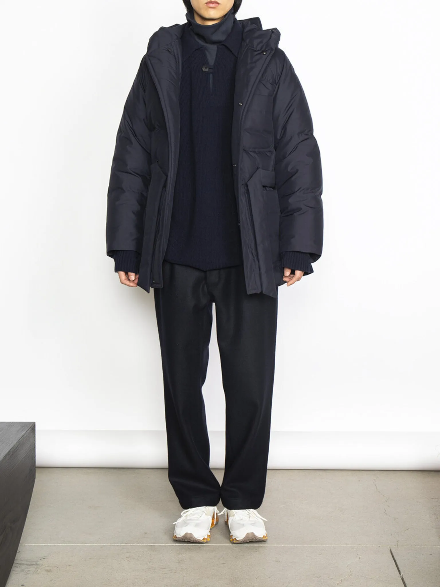 Duck Down Hooded Robe - Navy