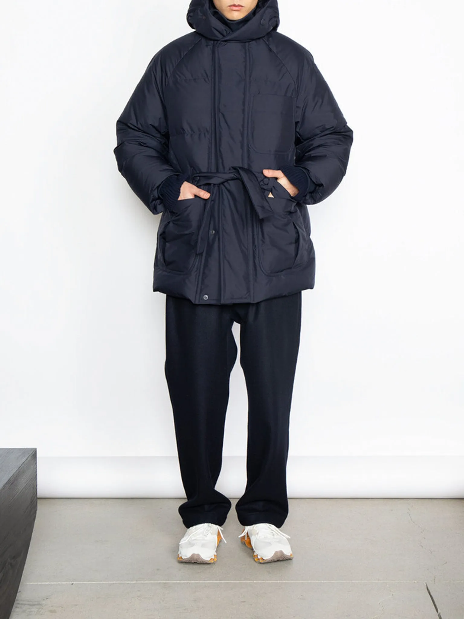 Duck Down Hooded Robe - Navy