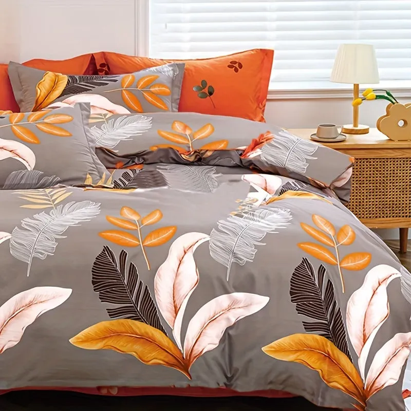 Elegant & Breathable 3-Piece Microfiber Duvet Cover Set - Floral Theme, Zippered, Lightweight, All-Season & Easy-Care Bedding