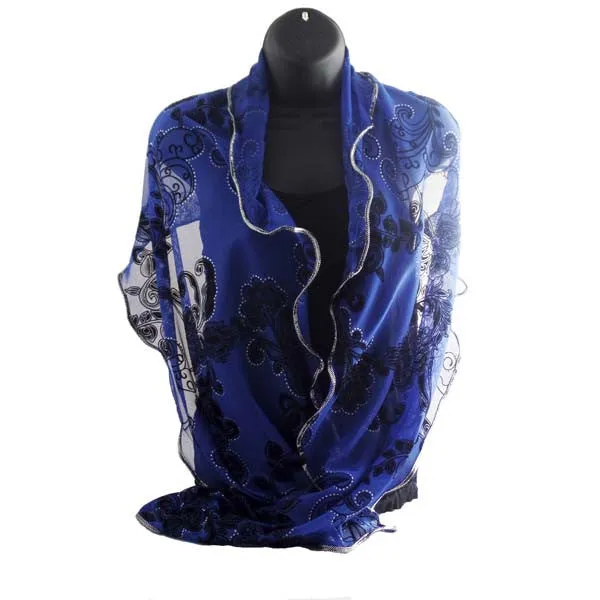 Elegant Flower Shaped Blue Womens Scarf Wrap