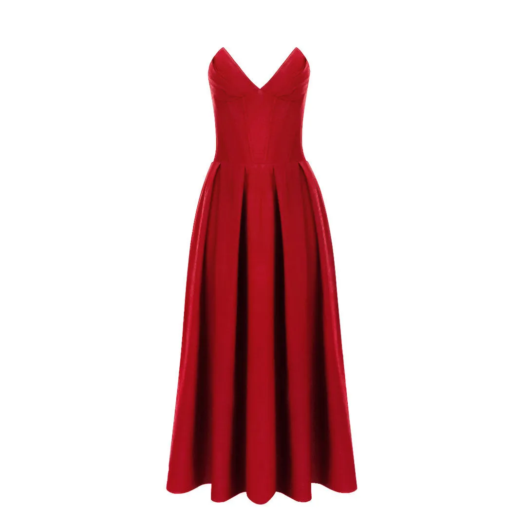 Elegant Sweetheart Neck Strapless Corset Pleated Cocktail Midi Dress