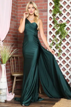 Emerald Green Asymmetric Stretchy Evening Gown