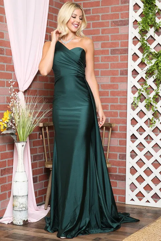 Emerald Green Asymmetric Stretchy Evening Gown