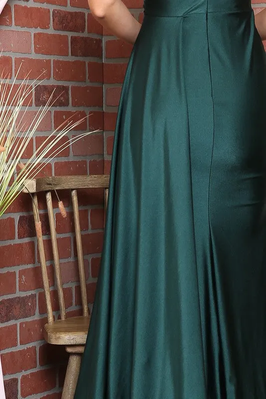 Emerald Green Asymmetric Stretchy Evening Gown