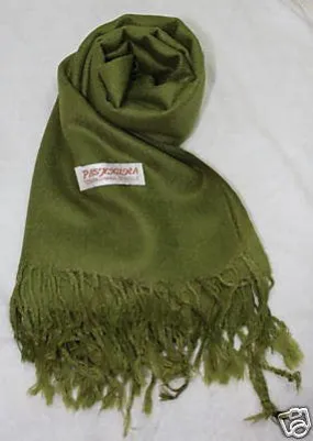 Fair Trade 70% Pashmina(Cashmere) 30% SILK Shawl Olive Green