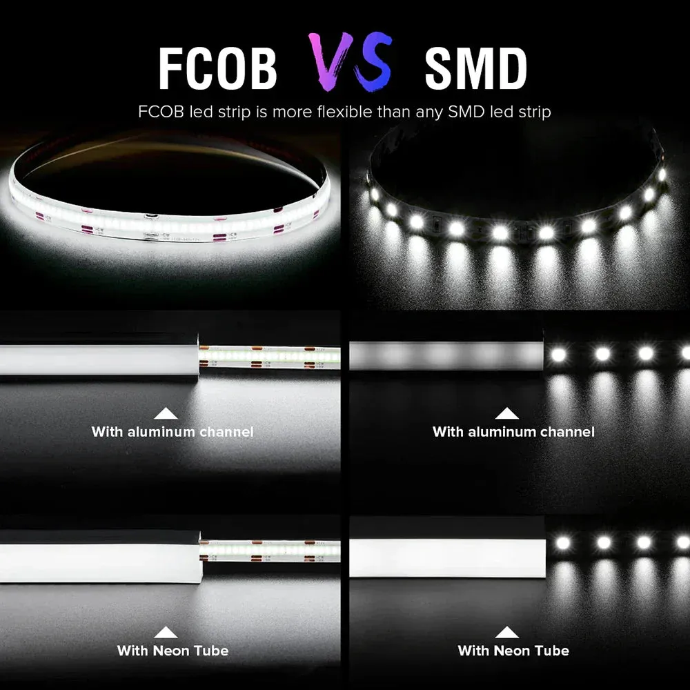 FCOB COB CCT IP65 Waterproof 5M 640 CCT LEDs Flexible Tunable 3000K-6000K CRI 90  Dimmable LED Light Ribbon DC12V DC24V