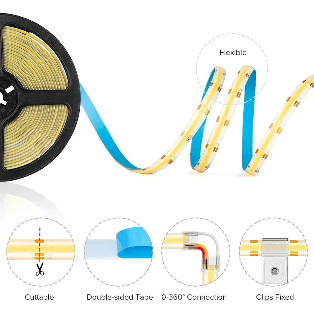 FCOB COB CCT IP65 Waterproof 5M 640 CCT LEDs Flexible Tunable 3000K-6000K CRI 90  Dimmable LED Light Ribbon DC12V DC24V