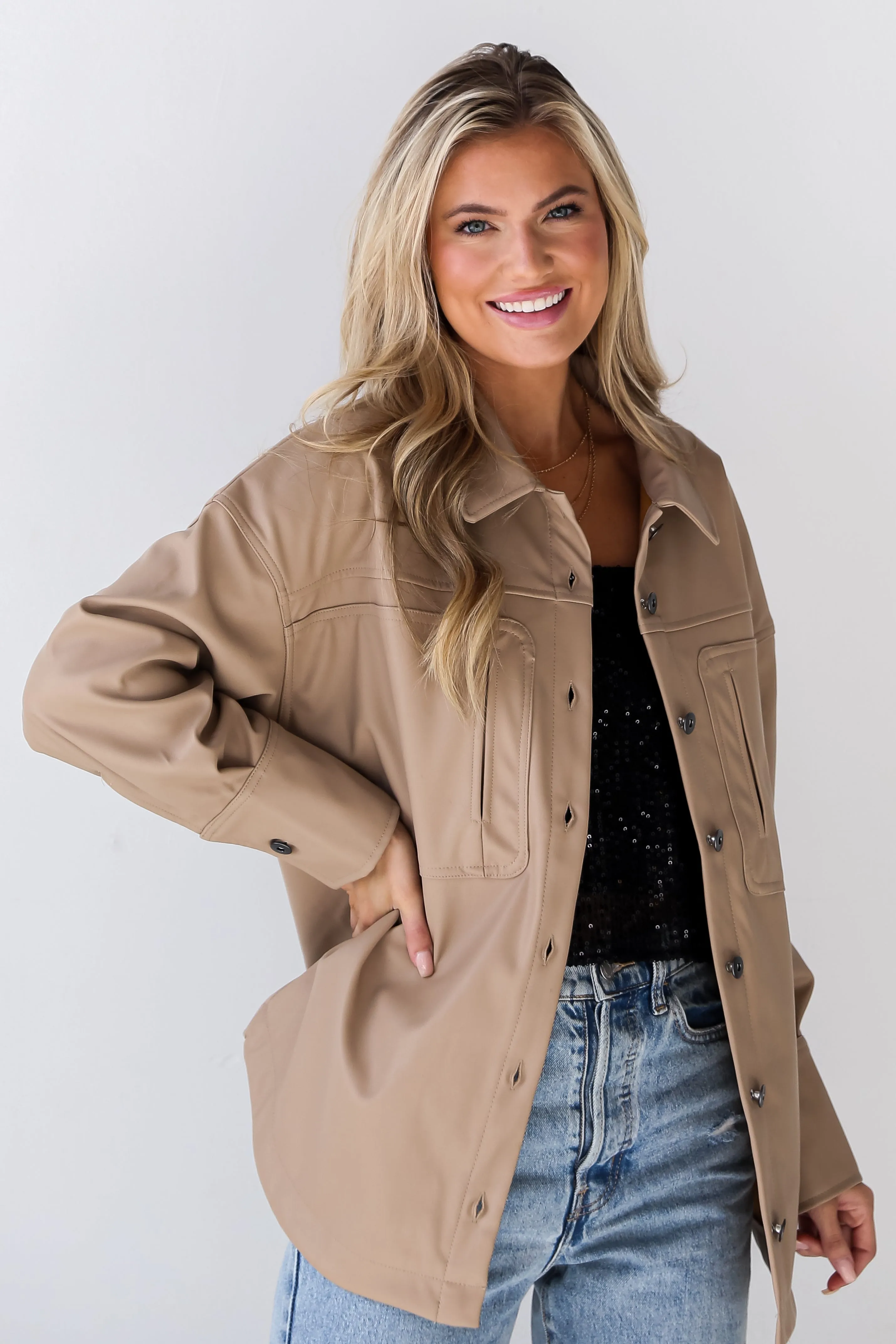 FINAL SALE - Chic Revival Taupe Leather Shacket