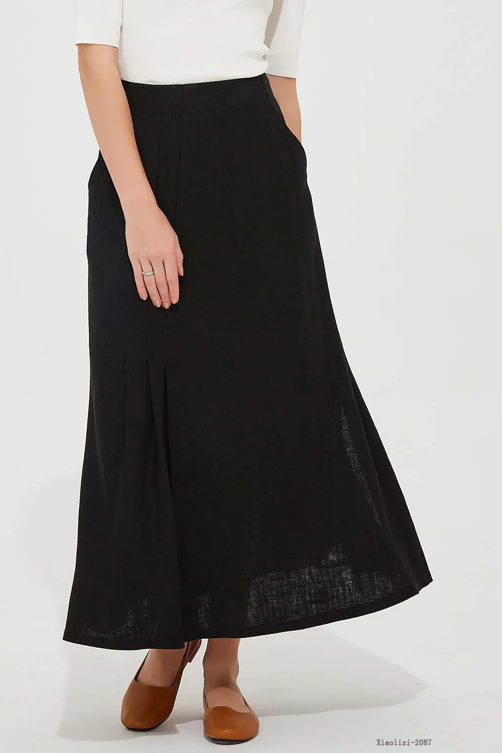 fitted black linen skirt for women, summer linen skirt 2087#