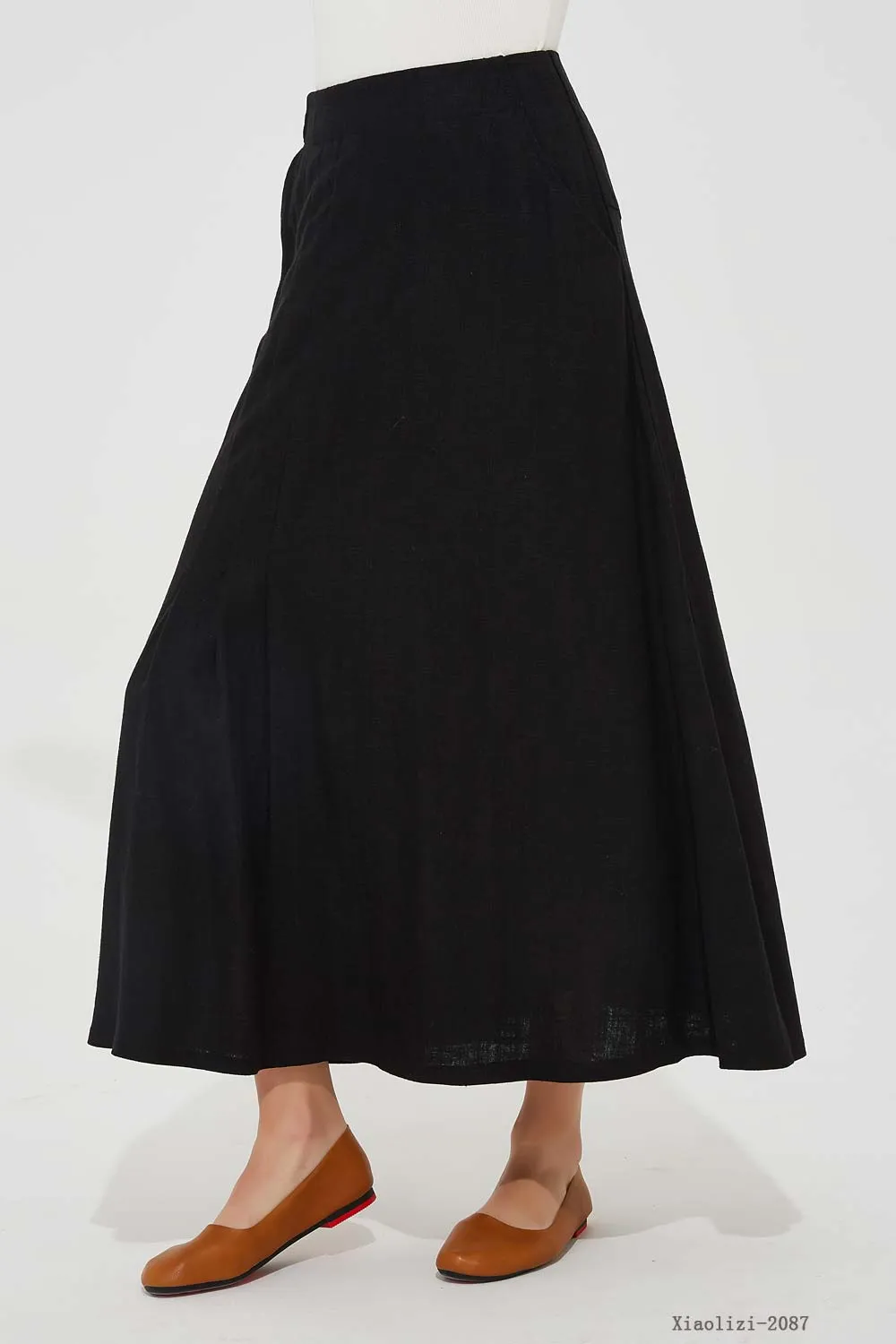 fitted black linen skirt for women, summer linen skirt 2087#